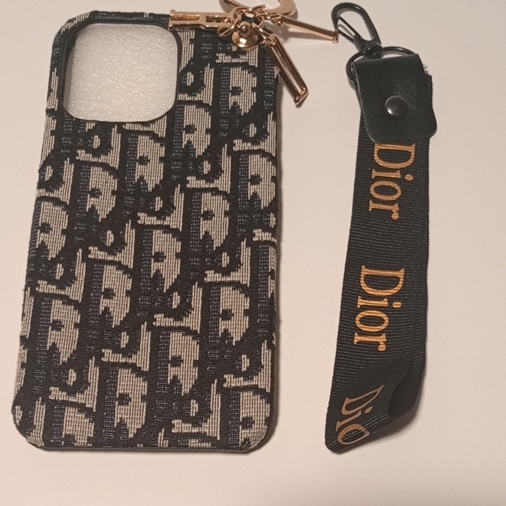 Dior Black and Gold Designer Phone Case with Monogram Pattern